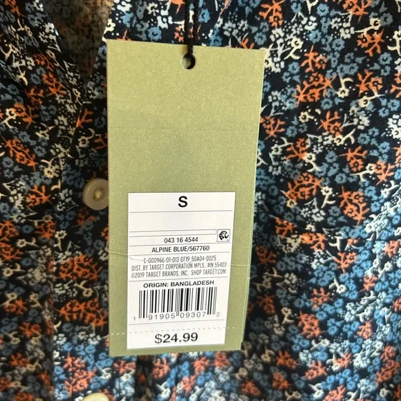 NWT Slim Fit Small Goodfellow & Co Blue Floral Button Down Long Sleeve Shirt - Picture 4 of 6